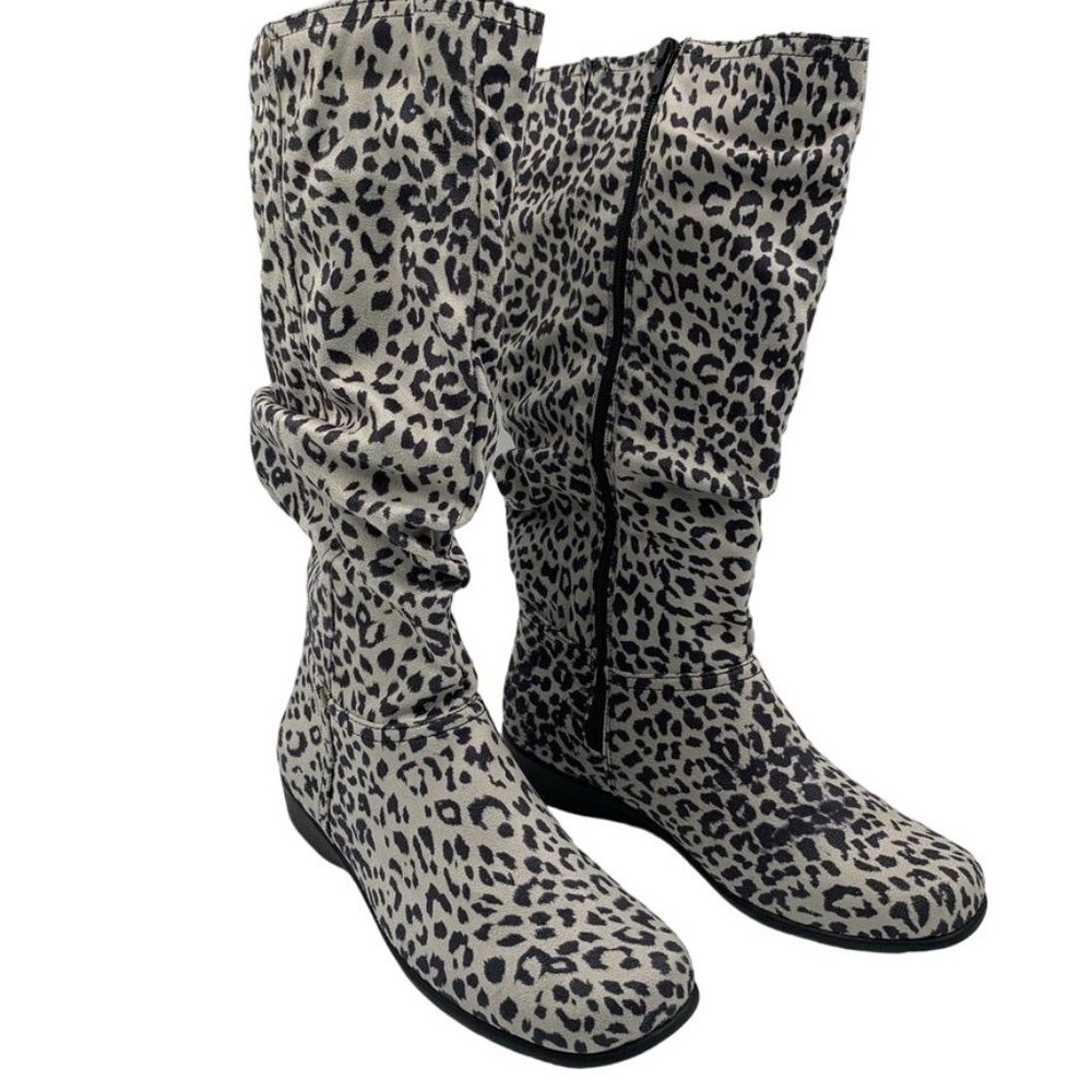 UNBRANDED Womens Flat Pull on Knee High Boots Suede Animal Print Sz 8
